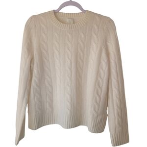 Joie 100% Cashmere Sweater Cable Knit Small Icy White Crew Neck